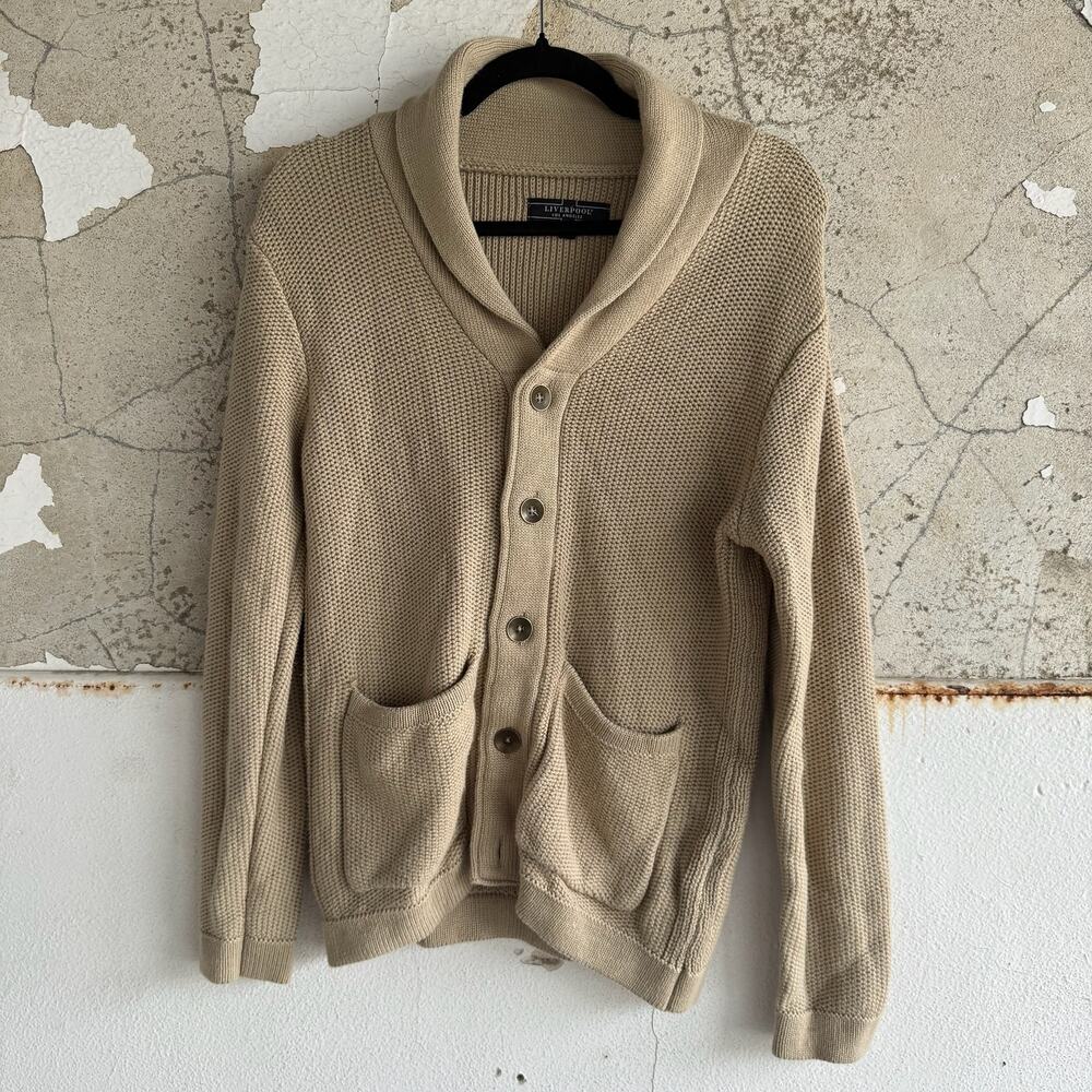 Beige Shawl Collar Button Front Cardigan Knit Texture Sweater Jacket Sizeโ S
